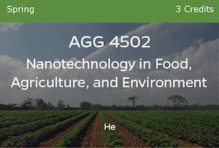 AGG4502, Nanotechnology: Application in Food, Agriculture and Environment, He, Spring, 3 credits