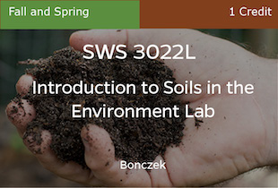 SWS3022, Introduction to Soils in the Environment Lab, Spring, REC only, 1 credit