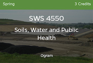 SWS 4550, Soils Water and Public Health, Ogram, Spring, 3 credits