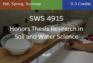 SWS4915, Honors Thesis Research in Soil and Water Science, Staff, Fall, Spring, Summer, 0-3 credits
