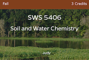 SWS5406, Judy, Soil and Water Chemistry, Fall, 3 credits