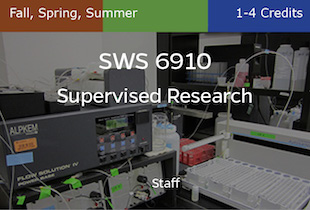 SWS6910, Supervised Research, Staff, Fall, Spring and Summer, 1-5 credits