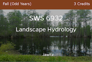 SWS6932 - Landscape Hydrology - Jawitz - Fall of Odd Years - 3 credits
