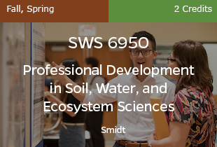SWS6950, Prof Dev Soil,Water,Ecosystem Sciences, Smidt, Fall and Spring, 2 credits