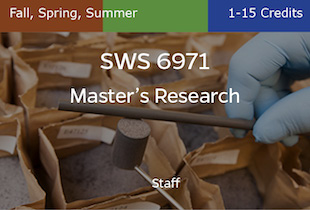 SWS6971 Master's Research, Staff, Fall, Spring and Summer, 1-15 credits