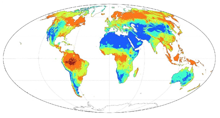 A decorative image showing a map of the world with a variety of bright colors across the continents.