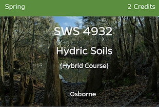 SWS 4932 Hydric Soils, Osborne, Spring, 2 credits