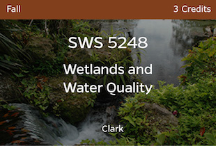 SWS5248, Wetlands and Water Quality, Clark, Fall, 3 credits