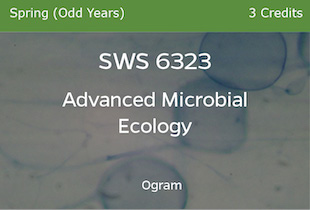 SWS6323 - Advance Microbial Ecology - Ogram - Spring of Odd Years - 3 credits